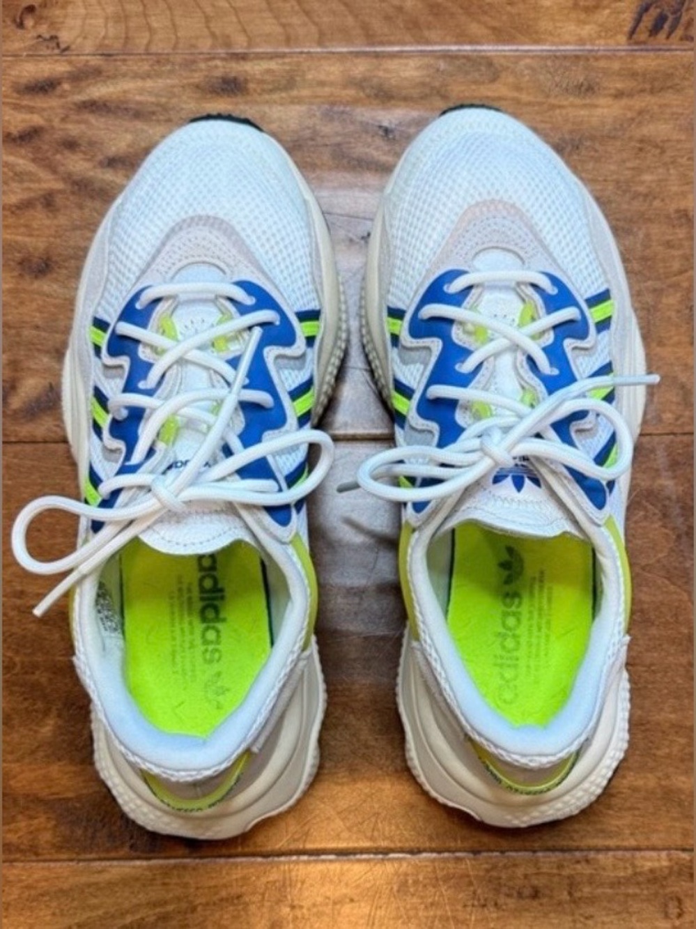 Adidas Ozweego White Blue Neon Sneakers Mens 8 Chunky Runner